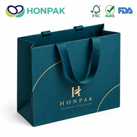 Sac de shopping en papier couché imprimé sur mesure HONPAK avec poignée en ruban pour vêtements, vente au détail de luxe et emballage promotionnel de marque