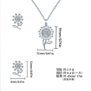 Ensemble boucles d'oreilles et collier fleur perle scintillante en alliage de cuivre serti griffe, cadeau bijoux femme mode luxe - Product Image 5