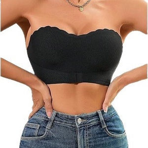 Sutiã sem alças cor sólida Brattle ondulado bordas dianteiras botões sutiã das mulheres respirável para mulheres sem costura - Product Image 4