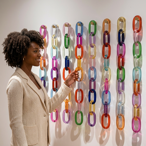 Escultura de Pared de Resina Impermeable Colorida, Diseño de Cadena Moldeada a Mano, Forma Irregular Artística, Decoración para el Hogar, Diseño de Eslabones a la Moda - Product Image 1