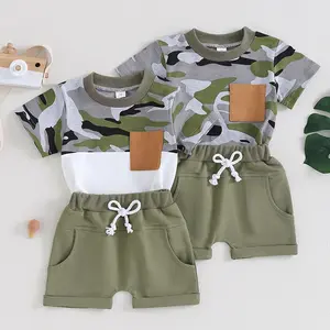 Детская летняя 2024 футболка и короткие комплекты одежды для девочек, комплект из двух предметов, спортивный костюм с камуфляжным принтом