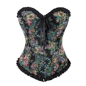Impression à l'huile Floral Overbust Corset Taille Basques Vintage Shaper Medieval <span class=keywords><strong>Bustier</strong></span> Top Korset - Product Image 4