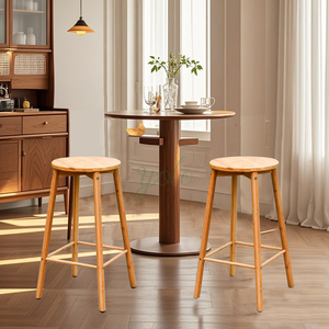 竹製木製バースツールバックレスモダンワイドシート高さカウンターチェア高級キッチン用フートレスト付き朝食用ラウンジ - Product Image 1