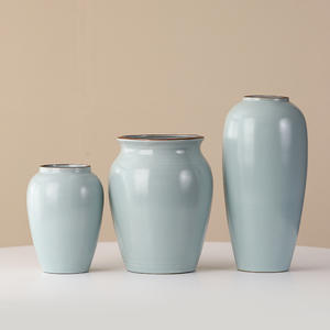 Cerámica estética de la dinastía <span class=keywords><strong>Song</strong></span> del horno Ru, nuevo estilo chino, jarrón hidropónico de gran diámetro, adornos decorativos de flores secas para el hogar - Product Image 1