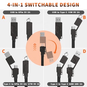 Câble USB 4 en 1 en alliage de zinc porte-clés <span class=keywords><strong>portable</strong></span> câble de données de charge rapide multifonctionnel - Product Image 6