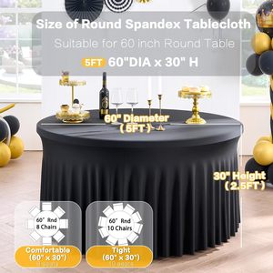 Nappes rondes en spandex pour tables de 60 pouces, nappes ajustées extensibles de 120 pouces (5 pieds), housses de table sans plis - Product Image 3