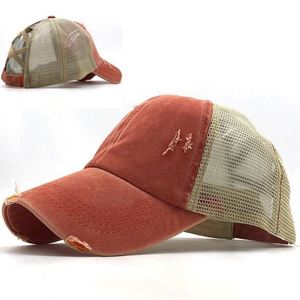 Men's Distressed Ponytail Baseball Sunshade <b>Hat</b> Washed Cotton Ripped Mesh Cap Embroidered Logo Soft Wholesale Promotional Cap - Product Image 2