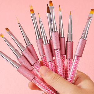 Custom Logo Pearl Pink <b>Nail</b> Brush Set Flat Round Oval Liner Ombre Gradient French Painting 3D Acrylic <b>Extension</b> Manicure Brush - Product Image 1