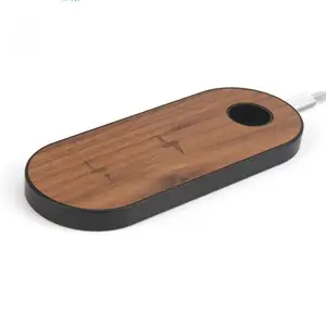 Cargador rápido inalámbrico Dual de madera, almohadilla de carga redonda para Apple iPhone 11 12 13 Promax iWatch Airpods, personalizado, 3 en 1