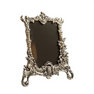 Handmade <b>Rectangular</b> Metal <b>Mirror</b> Frame With Ornate Vintage Design Vertical Tabletop Placement Silver Finish Decorative Acce - Product Image 1