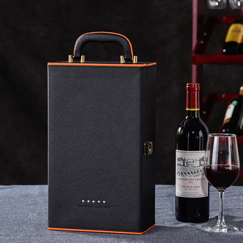 Boîte à vin rouge personnalisée en cuir Pu, coffret cadeau en laque, Double avec 4 pièces outils de Bar, vente de noël