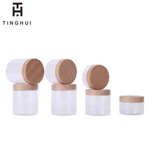 Pots transparents populaires pour cosmétiques, pots à gommage corporel, contenants vides en plastique PET avec couvercles personnalisés en bois de bambou, 4 oz, 8 oz, 500 ml - Product Image 5