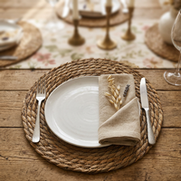 Set de dessous-de-plat ronds en jacinthe d'eau tressée à la main, style rustique, pour table à manger, maison et mariage