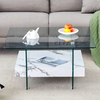 Table basse moderne multifonctionnelle à double plateau Aibike, en verre trempé et structure métallique, avec tiroirs pour le rangement dans le salon