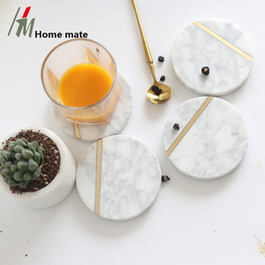 Functional Unique Wholesale Drink Round <strong>Marble</strong> <strong>Coaster</strong> With Brass Strip - Product Image 1