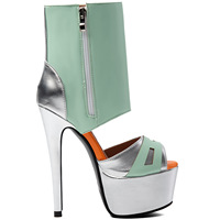 Sandali Estivi Taglia Grande 47 con Punta Aperta, Tacchi Alti, Scarpe Traforate, Stivaletti Patchwork con Zip Laterale e Piattaforma per Donne