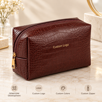 Pochette cosmétique, trousse de maquillage, trousse de toilette, sac de voyage en cuir PU crocodile, logo personnalisé, organiseur de voyage, pochette zippée pour femme, cadeau