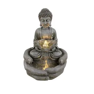 Polyresin lotus meditation sitting buddha waterfall water feature cascata ZEN lotus water fountain per indoor outdoor garden