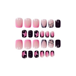 <span class=keywords><strong>Uñas</strong></span> Postizas Cuadradas Brillantes <span class=keywords><strong>Cortas</strong></span>, Diseño Francés <span class=keywords><strong>Blanco</strong></span> y Negro <span class=keywords><strong>con</strong></span> Estrella Y2K, 24 Piezas, Suministros de <span class=keywords><strong>Uñas</strong></span> Acrílicas, Arte de Manicura - Product Image 3