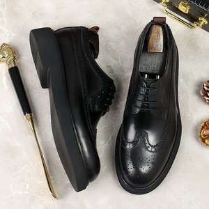 <span class=keywords><strong>Chaussures</strong></span> Habillées <span class=keywords><strong>Homme</strong></span> Tendance à Bout Rond et Semelle Épaisse, Rehaussantes en Cuir, Fait Main pour Affaires et Soirées - Product Image 4