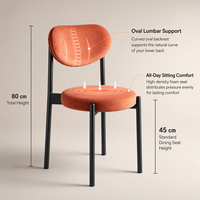 Chaise de salle à manger avec structure en métal, siège et dossier rembourrés ronds, orange, chaise d'appoint moderne pour la cuisine à domicile