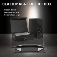 Boîte cadeau pliable en carton renforcé d'acier magnétique noir de haute qualité, logo personnalisé, estampage à chaud, gaufrage, laminage mat, éponge