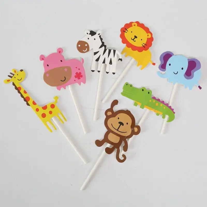 Conjunto de 7 peças de decoração de bolo, conjunto de animais fofos para decoração de bolo, macaco de leão e girafa