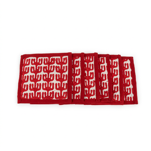 Stylish Handmade Red And White Hand Block Printed Cotton Cloth Tea Or Coffee Coasters 10x10 Cm In Set Of 6 For Dining <b>Table</b> - Product Image 1
