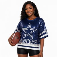 T-shirt en jersey à sequins Dallas Cowboys, tricoté, respirant, coupe longue et ample, crop top, bleu argenté, pour femmes Cowboys, idéal pour les soirées