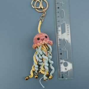 Cartoon Handmade Crochet Jellyfish Keychain Bells <b>Woman</b> Knitted Sea Animal <b>Key</b> <b>Ring</b> Ocean Amigurumi Pendant Girls Birthday Gifts - Product Image 2