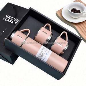 MAXFREE Bouteille isotherme personnalisable 500 ml en acier inoxydable 304 sans BPA, avec 2 tasses, sérigraphiée, coffret cadeau d'affaires - Product Image 4