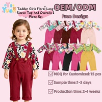 Ensemble 2 pièces printemps-automne pour petites filles : barboteuse florale à manches longues et salopette à bretelles – Tenue de boutique pour bébé en gros