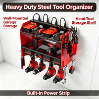 Organisateur de rangement pour outils électriques en acier robuste à trois niveaux avec revêtement en poudre, montage mural, support pour perceuse sans fil, porte-embouts