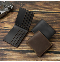 Dompet Lipat Pendek Kulit Sapi Asli Crazy Horse dengan Ukiran Laser untuk Pria, Dompet Kulit Sapi Asli