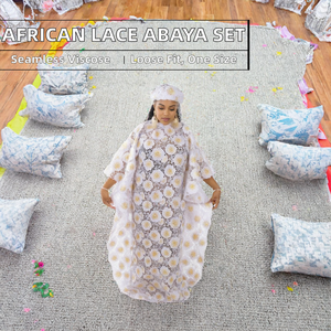 Conjunto de Vestido Abaya de Encaje para Mujer, Túnica Larga Holgada Estilo Africano Dubai con Vestido Interior y Capa Floral, para Oración y Uso Diario - Product Image 2