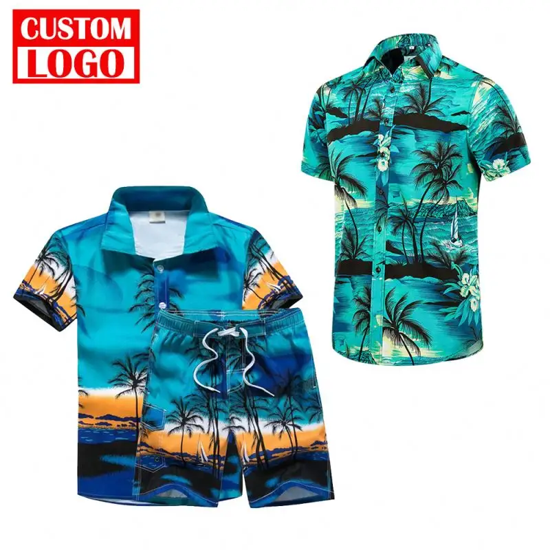 Qualsiasi camicia da spiaggia con Logo camicia Hawaii economica manica corta da uomo