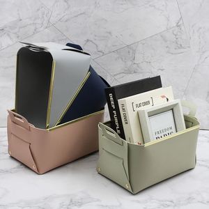 Fast 3-Day Shipping Gold Metal Trim Pu Leather <b>Basket</b> <b>Foldable</b> Storage Bins Home Organization for Laundry Use - Product Image 5