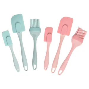 3 Set silikon isıya dayanıklı kazıyıcı spatula mini silikon mutfak pişirme spatula ve fırça pp kolu ile set