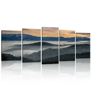 5 Pcs Hight Quality Nature Misty Valley Mountain Decor Home Sunrise Landscape Painting