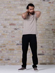 Pantalon chino droit pour homme, noir, classique, décontracté, en coton, taille élastique, détail fermeture éclair - Product Image 5