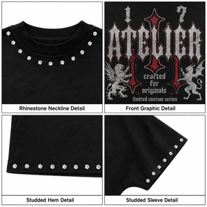Camiseta Urbana Personalizada de Algodón Pesado de 300GSM con Lavado Desgastado, Estilo Oversize, Corte Recto y Gráfico de Pedrería para Hombre - Product Image 3