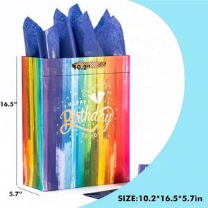 Extra Large Rainbow Color Printed Birthday <b>Party</b> Gift <b>Bags</b> with Tissue Paper and Card - Product Image 2