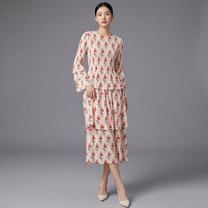 Vestido Maxi Floral con Volantes de Diseño PY Fashion, Elegante y Casual para Mujer, Doble Capa, Estilo Coreano, Poliéster, Venta al Por Mayor - Product Image 1