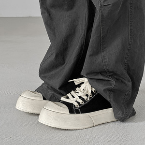 Black distressed <b>canvas</b> sneakers for men, retro thick-soled platform shoes, casual dirty-looking <b>Canvas</b> trendy Shoes - Product Image 3