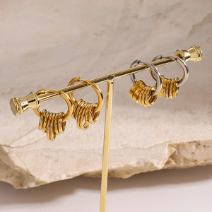 Pendientes de aro de acero inoxidable, diseño geométrico de círculo en dos tonos, oro y plata, joyería de moda para mujer - Product Image 2