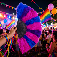 Éventail pliant grand format arc-en-ciel LGBTQ+ Bi Pride Gay Pride avec plumes moelleuses pour défilé