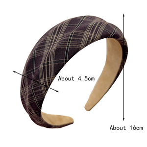 Bando wanita kotak-kotak sederhana Fashion ikat rambut lebar cekung dan cembung kain manis kotak-kotak polos gadis Aksesori rambut - Product Image 6
