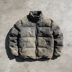 Giacca Puffer Streetwear di Lusso Effetto Invecchiato, Unisex, con Zip, Antivento, Imbottita in Piuma d'Oca, Lavaggio Acido - Product Image 3
