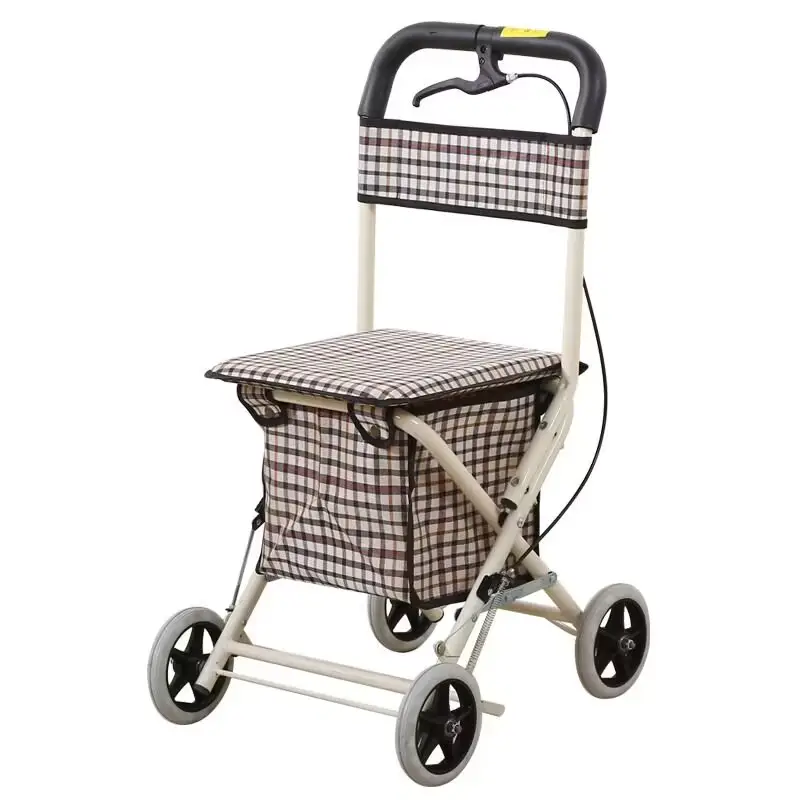 Rollator de marche pour personnes âgées en aluminium pliant avec siège et caddie