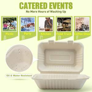 Desechable 9x6x3 pulgadas de fibra de bambú tapa con bisagras compostable cajas para llevar seguro <span class=keywords><strong>sin</strong></span> <span class=keywords><strong>gluten</strong></span> <span class=keywords><strong>hamburguesa</strong></span> pan comida para mascotas - Product Image 3